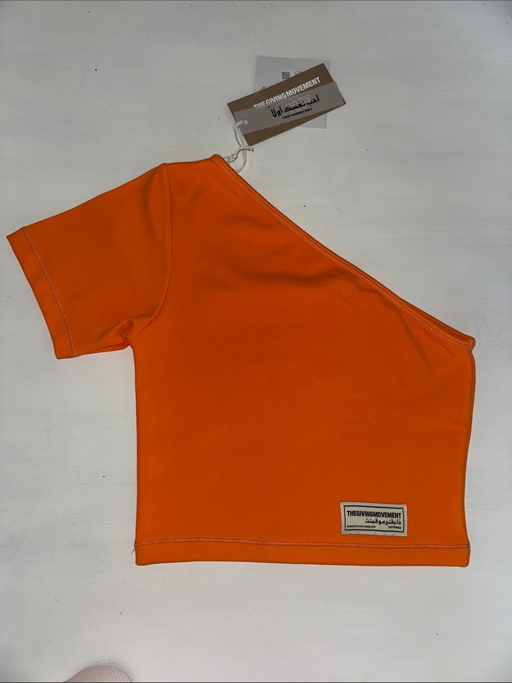 TheGivingMovement One-Shoulder Orange Crop Top